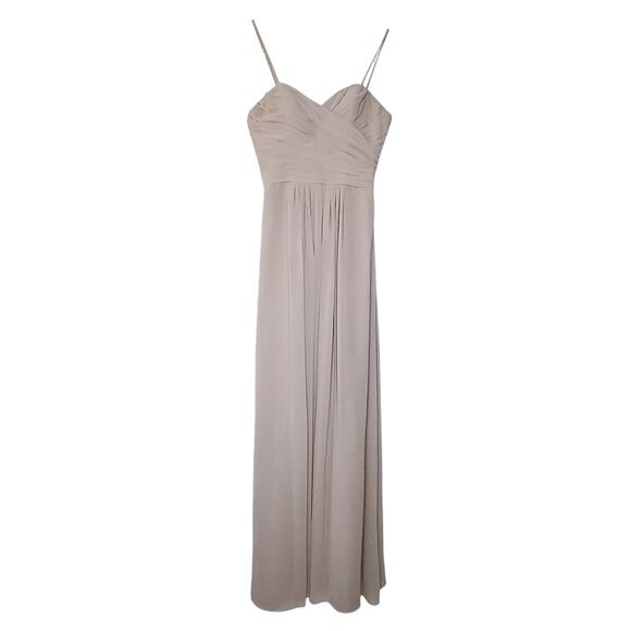 WToo Taupe Bridesmaid Crinkle Chiffon Maxi Dress Womens 0 Neutral Boho - Picture 1 of 11